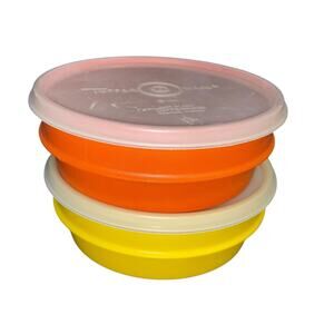 Vintage Tupperware Cereal Bowls Lids Stack Harvest Orange Yellow Retro 1356 x2